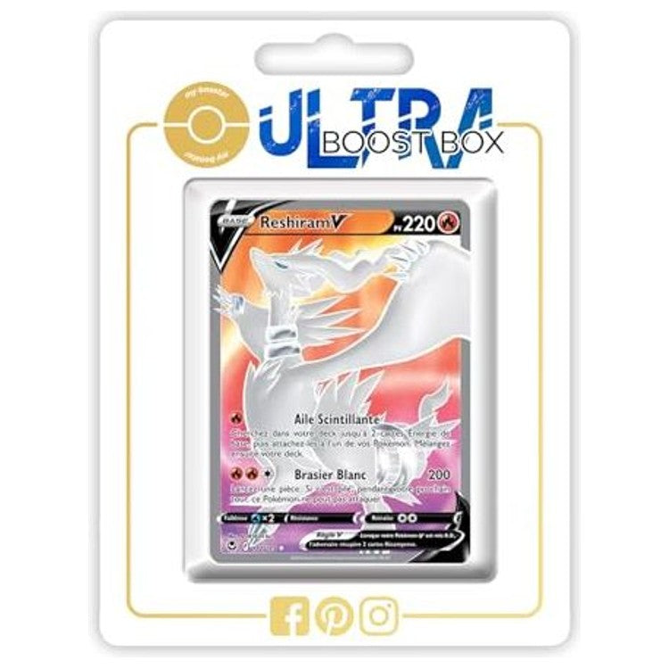 Carte Pokémon Reshiram V 172/195 Full Art Ultra Rare de l’extension Tempête Argentée Épée et Bouclier 12, vue de face en gros plan.