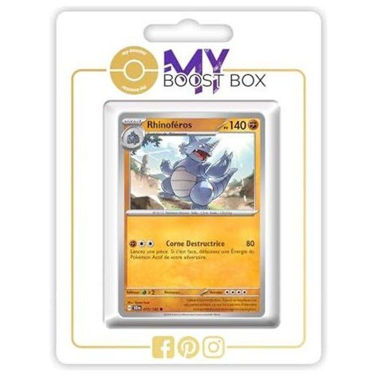 Carte Pokémon Rhinoféros 075/142 en version Reverse de l’extension Couronne Stellaire Écarlate et Violet 07, vue de face en gros plan.