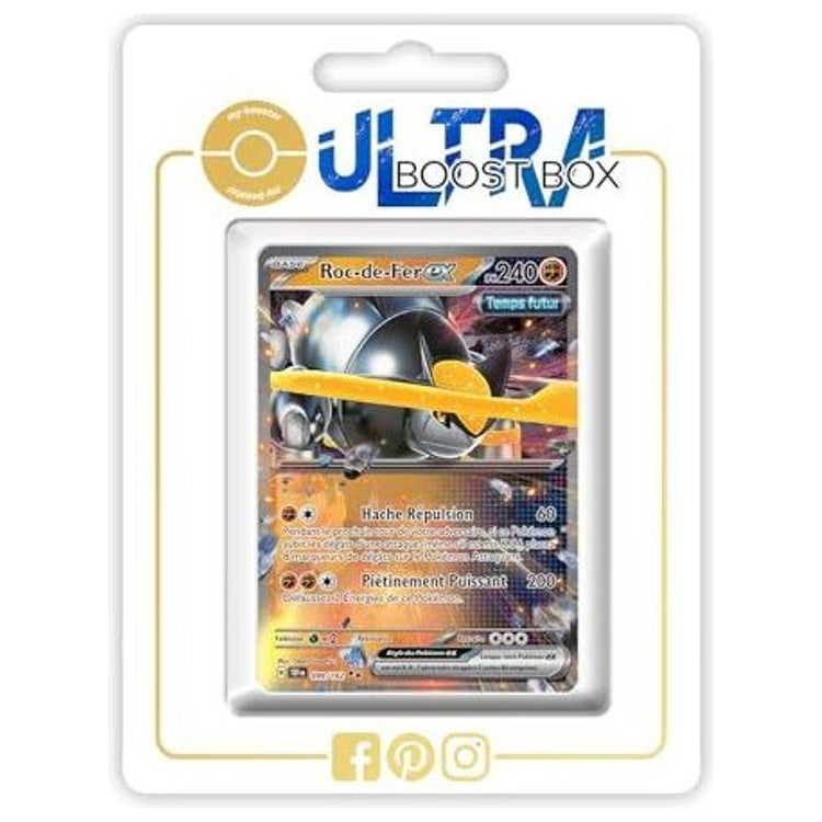 Carte Roc-de-Fer ex visible à travers la fenêtre d’un emballage blanc portant le logo Ultra Boost Box.