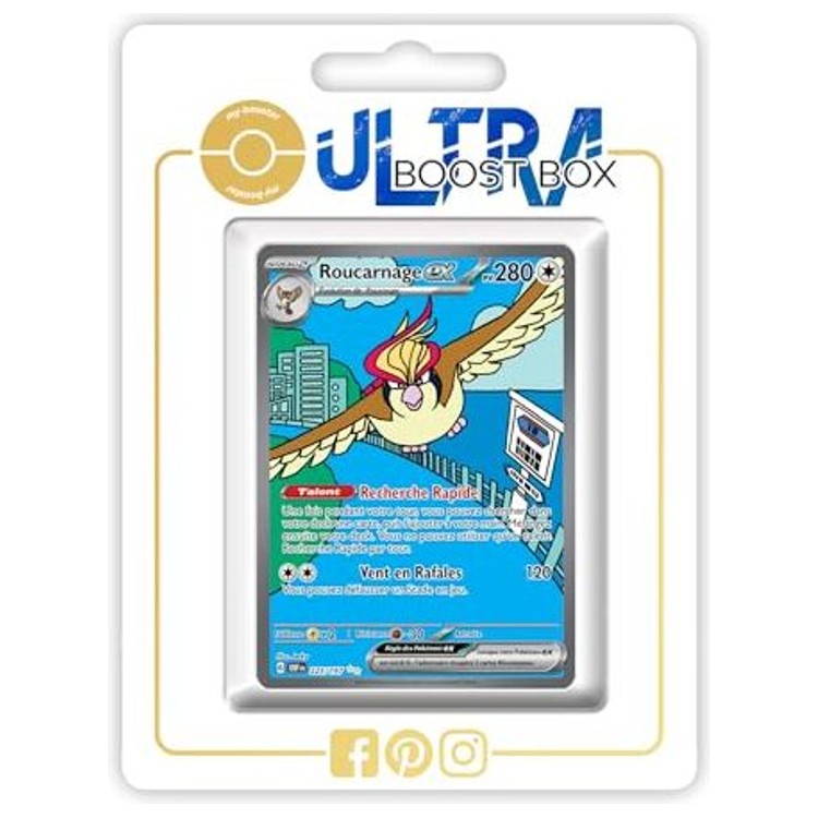 Carte Pokémon Roucarnage ex 225/197 version Alternative Pokémon Gallery Secrète de l’extension Écarlate et Violet 3 Flammes Obsidiennes, vue de face en gros plan.