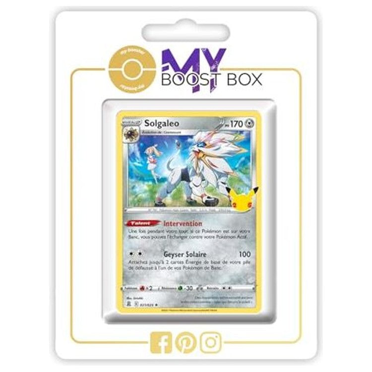 Carte Pokémon Solgaleo 021/025 Holo de l’extension Célébrations Épée et Bouclier 7.5, vue de face avec illustration complète.