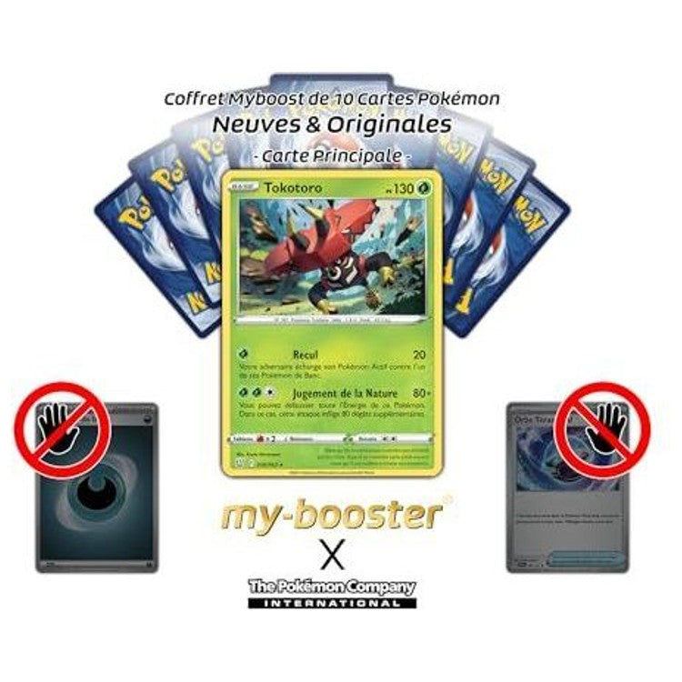 Carte Tokotoro devant plusieurs dos de cartes Pokémon, avec des symboles d’interdiction sur deux autres cartes.