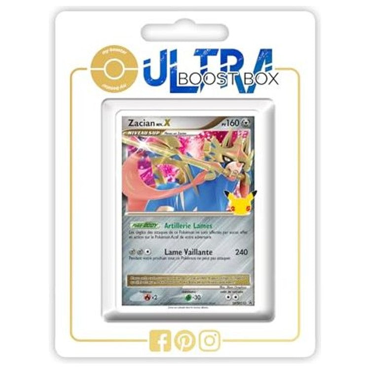 Carte Pokémon Zacian Niv.X SWSH135 Holo en français, recto, issue de la collection Classique Célébrations 25 ans Épée et Bouclier 7.5