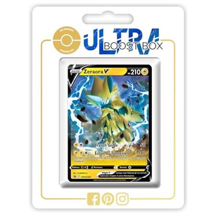 Carte Pokémon Zeraora V SWSH263 promo, recto en français de l’extension Tempête Argentée Épée et Bouclier 12, mise en avant dans le coffret Ultraboost.